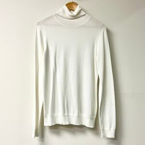 Lab 100% Cotton Long Sleeve Turtleneck Knit Sweater White Women's Size Large